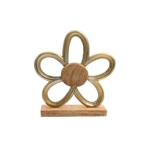 АЛУМИНИЕВО ДЕКОРАТИВНО ЦВЕТЕ 734 С ДЪРВЕНА ОСНОВА ЗЛАТЕН ЦВЯТ 25x5x27cm
