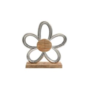 АЛУМИНИЕВО ДЕКОРАТИВНО ЦВЕТЕ 734 С ДЪРВЕНА ОСНОВА СРЕБРИСТ ЦВЯТ 25x5x27cm
