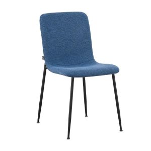 Трапезен стол с метални крака и синя дамаска с размери 56x43x83см