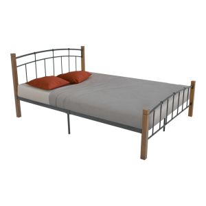 Queen size легло Манди цвят орех дърво-черен метал 150x200см