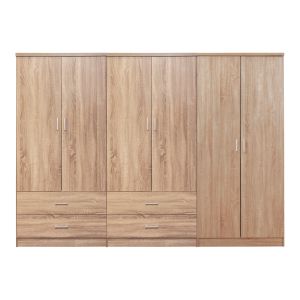 ГАРДЕРОБ REINA HM21062.02 6-КРИЛ С 4 ЧЕКМЕДЖЕТА-МЕЛАМИНОВ В ЦВЯТ СОНАМА 240x43x181Hcm.