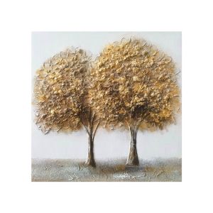 КАРТИНА НА ПЛАТНО 2 ЗЛАТНИ ДЪРВЕТА - 3D ЕЛЕМЕНТИ - 60x60cm 10/KIB
