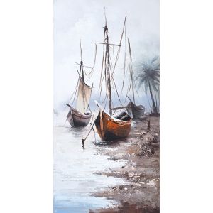 КАРТИНА НА ПЛАТНО 3 ЛОДКИ НА БРЯГА С ПАЛМИ - 70x140cm 6/KIB