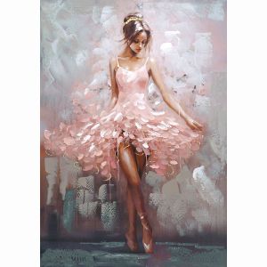 КАРТИНА НА ПЛАТНО БАЛЕРИНА С РОЗОВА КОНТО РОКЛЯ - 3D ЕЛЕМЕНТИ - 70x100cm 6/KIB