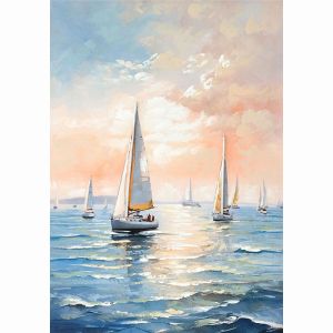 КАРТИНА НА ПЛАТНО ВЕТРОХОД ПО ЗАЛЕЗ - 3D ЕЛЕМЕНТИ - 70x100cm 6/KIB