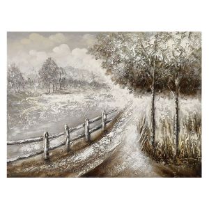 КАРТИНА НА ПЛАТНО ДЪРВЕТА НА ПЪТ С ОГРАДА - 80x60см 12/КУТ.