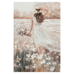 КАРТИНА НА ПЛАТНО МОМИЧЕ С ЦВЕТЯ В ПРОФИЛА - 3D ЕЛЕМЕНТИ - 60x90cm 8/KIB