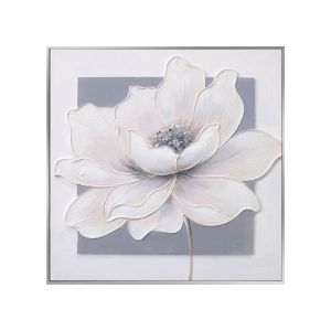 КАРТИНА С ЦВЕТЯ НА ПЛАТНО БЯЛО/СИВО В РАМКА - 3D ЕЛЕМЕНТИ - 60x60cm 10/KIB