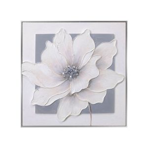 КАРТИНА С ЦВЕТЯ НА ПЛАТНО БЯЛО/СИВО В РАМКА - 3D ЕЛЕМЕНТИ - 60x60cm 10/KIB
