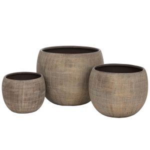 КОМПЛЕКТ 3 СИВА КРЪГЛИ КЕРАМИЧНИ САКСИИ 19X19X15CM 13X13X11CM 10X10X8CM
