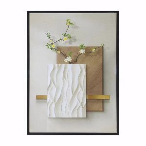 3D КАРТИНА -ВАЗА С ЦЪФТЯЩА КЛОНКА- В ЧЕРНА РАМКА - 50x70cm 8/KIB