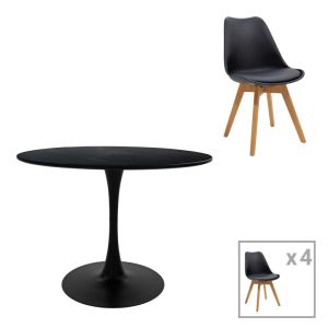Gaston-Balou I Комплект с трапезна маса от 5 pp-mdf в черно-натурален цвят D120x75cm