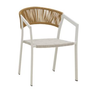 Алуминиев стол Glisten а бяла рамка-текстилен естествен ратан 58x56x82см