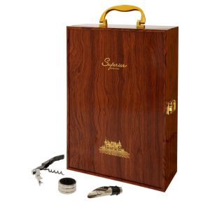 ЗЛАТНА ДЪРВЕНА ДВОЙНА КУТИЯ ЗА ВИНО 35X24X11СМ