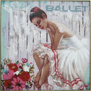 КАРТИНА НА ПЛАТНО БАЛЕРИНА ЦВЕТЯ ЛЯВО 101.5x101.5x5cm 4/КУТ.