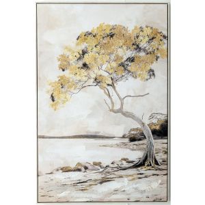 КАРТИНА НА ПЛАТНО ЗЛАТНО ДЪРВО НА ПЛАЖА В ПЛАКАТ В ДЯСНА РАМКА - 82.5x122.5x4.5cm 6/KIB