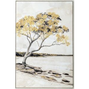 КАРТИНА НА ПЛАТНО ЗЛАТНО ДЪРВО НА ПЛАЖА В РАМКА ЛЯВА - 82.5x122.5x4.5cm 6/KIB