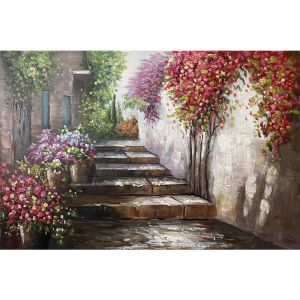 КАРТИНА НА ПЛАТНО ЦВЕТЯЩА АЛЕЯ СЪС СТЪЛБИ - 120x80см 8/КУТ.