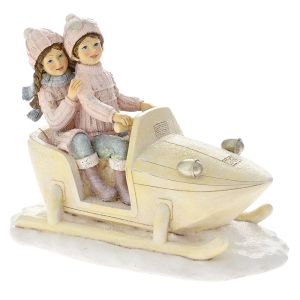 КОЛЕДНА ФИГУРА ПОЛИРЕЗИН ДЕЦА НА МОТОРНА ШАЙНА 18X10X14CM
