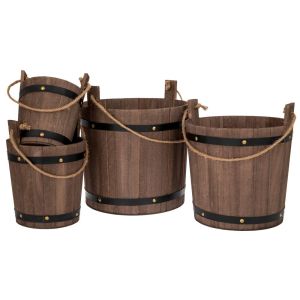 КОМПЛЕКТ 4 ДЪРВЕНИ КОФИ С ДРЪЖКА D30X27X32,5 D25X24X29 D20X20X25 D16X16X21CM