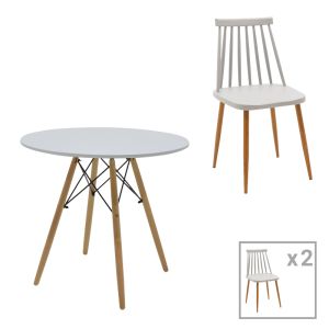 Комплект с трапезна маса Aurora-Julita от 3 pp-mdf в сиво-натурален цвят D80x73см