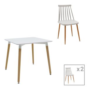 Комплект с трапезна маса Aurora-Natali от 3 pp-mdf бяло-сиво-натурален цвят 80x80x76см