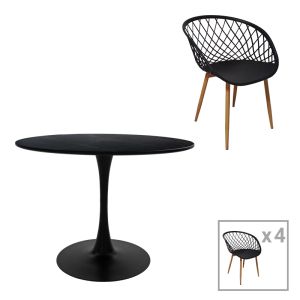 Комплект с трапезна маса Ezra-Balou I от 5 pp-mdf в черно-натурален цвят D120x75cm