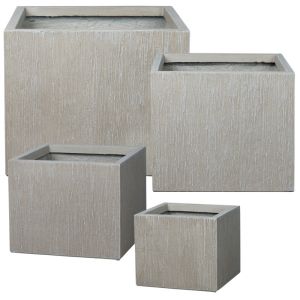 КОМПЛЕКТ САКСИЯ FIBERCLAY/4 БЕЖОВИ КВАДРАТА - S:29X29X25, M:36X36X30, L:44X44X37, XL:55X55X44CM 20/PAL