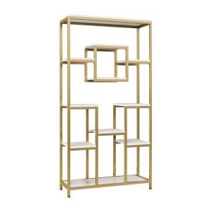 Метален рафт за книги Aduti в златисто-бял нюанс 90x34x182см