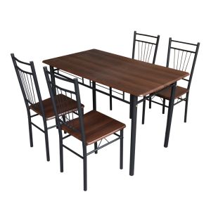 Трапезен комплект Roza I 5бр в кафе с черни метални крака 110x68x75см