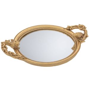 DECO GOLD КРЪГЪЛ ПОДНОС ОТ ПОЛИРЕЗИН С ОГЛЕДАЛО И ДРЪЖКИ 36X26X4,5CM
