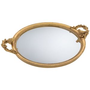 DECO GOLD КРЪГЪЛ ПОДНОС ОТ ПОЛИРЕЗИН С ОГЛЕДАЛО И ДРЪЖКИ 50Χ40,5X6CM