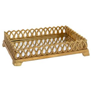 DECO GOLD ПРАВОЪГЪЛЕН ПОДНОС ОТ ПОЛИРЕЗИН С ОГЛЕДАЛО 40X30X8CM