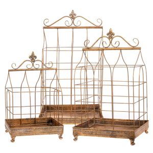 КОМПЛЕКТ 3 МЕТАЛНИ КЛЕТКИ ЗА ПТИЦИ DECO GOLD 37X37X68 32,5X32,5X57 27X27X46CM
