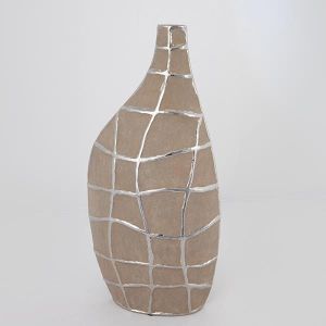 ВАЗА, КЕРАМИКА, КАФЯВА И СРЕБРИСТА, 21,5x11,5x45 см