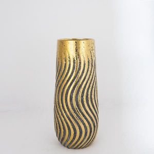 ВАЗА, КЕРАМИКА, КАФЯВО И ЗЛАТНО, 14,5x4,5x35 см