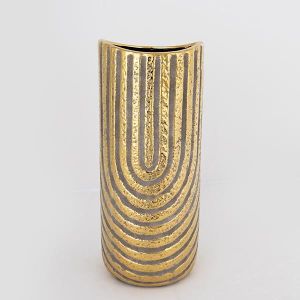 ВАЗА, КЕРАМИКА, СИВО И ЗЛАТНО, 14,5x14,5x36 см
