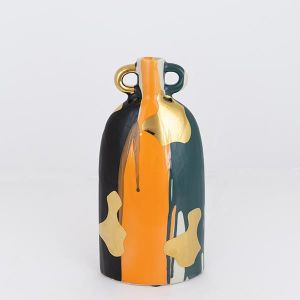 ВАЗА, КЕРАМИКА, ТЕРАКОТА- ТЪМНО ЗЕЛЕНО-ЗЛАТНО, 13.7x8.8x22.5cm