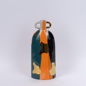 ВАЗА, КЕРАМИКА, ТЕРАКОТА- ТЪМНО ЗЕЛЕНО-ЗЛАТНО, 15.5x9.5x36.5cm