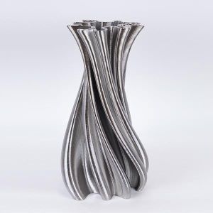 ВАЗА, ПОРЦЕЛАН, 3D, СРЕБРИСТА, 17.5x17.5x35.5cm