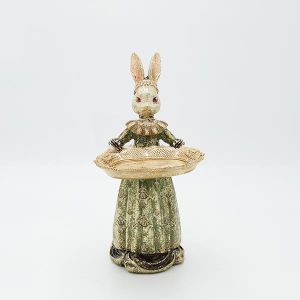 ДЕКОРАТИВЕН ЗАЕК С ПОДНОС, ПОЛИРЕЗИН, 15.5x28.8x14.5cm
