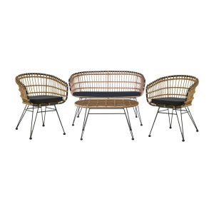 Градински сет Lounge Naoki 4 бр естествен PE ратан-черен метал-стъкло 148x70x72см