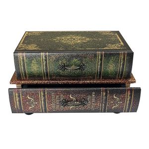 ДЕКОРАТИВНА КНИГА КУТИЯ, ДЪРВЕНА, КАФЯВА, 2 ЧЕКМЕДЖЕТА, 21x14x13cm