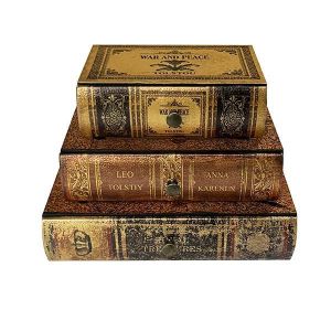 ДЕКОРАТИВНА КНИГА КУТИЯ, ДЪРВЕНА, КАФЯВА, 3 ЧЕКМЕДЖЕТА, 20x14x15см