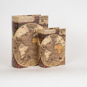 ДЕКОРАТИВНА КНИГА КУТИЯ, ДЪРВЕНА, КАФЯВА, ДИЗАЙН НА КАРТИ, КОМПЛЕКТ 2БР., 19x8x27cm