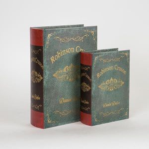 ДЕКОРАТИВНА КНИГА КУТИЯ, ДЪРВЕНА, СИНЯ И ЧЕРВЕНА, КОМПЛЕКТ 2БР., 19x7x27cm