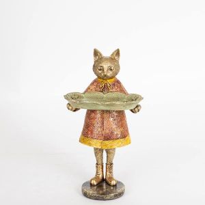 ДЕКОРАТИВНА КОТКА, ПОЛИРЕЗИН, ЧЕРВЕНА РОКЛЯ, 1 ПОЗИЦИЯ, 14.5x14.5x27cm