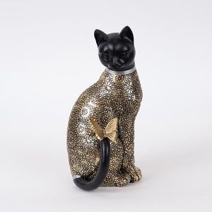 ДЕКОРАТИВНА КОТКА, ПОЛИРЕЗИН, ЧЕРНО И ЗЛАТНО, 13,5x11,5x24 см