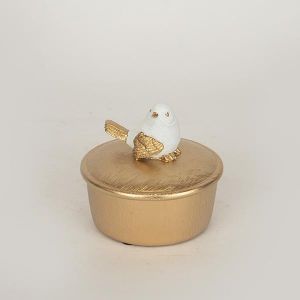 ДЕКОРАТИВНА КУТИЯ, ДЪРВЕНА, БЯЛО- ЗЛАТО, 10x10x9 см