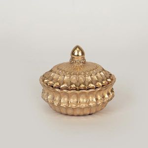 ДЕКОРАТИВНА КУТИЯ, ПОЛИРЕЗИН, КАПЛО НА ЛОТУС, ЗЛАТО, 9,7x9,7x8 см